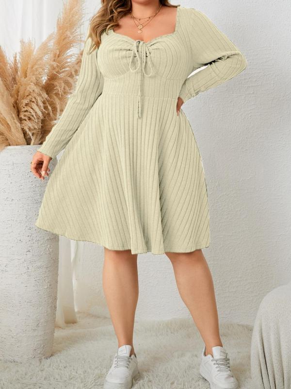 KATE™ - Plus Size Ribbed Sweetheart Neck A-Line Dress for Fall